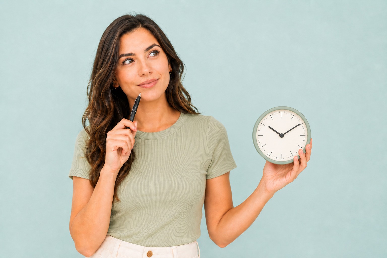 A Girl Holding An Analog Clock