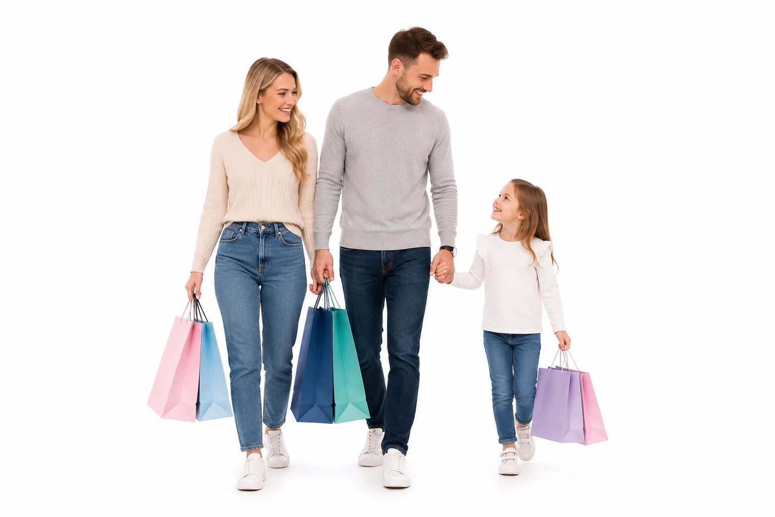 A Happy Family After Shopping