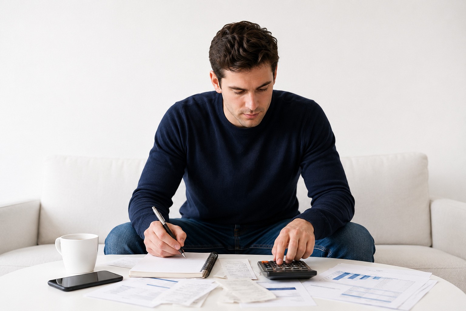 A Man Calculating Electricity And Other Bills