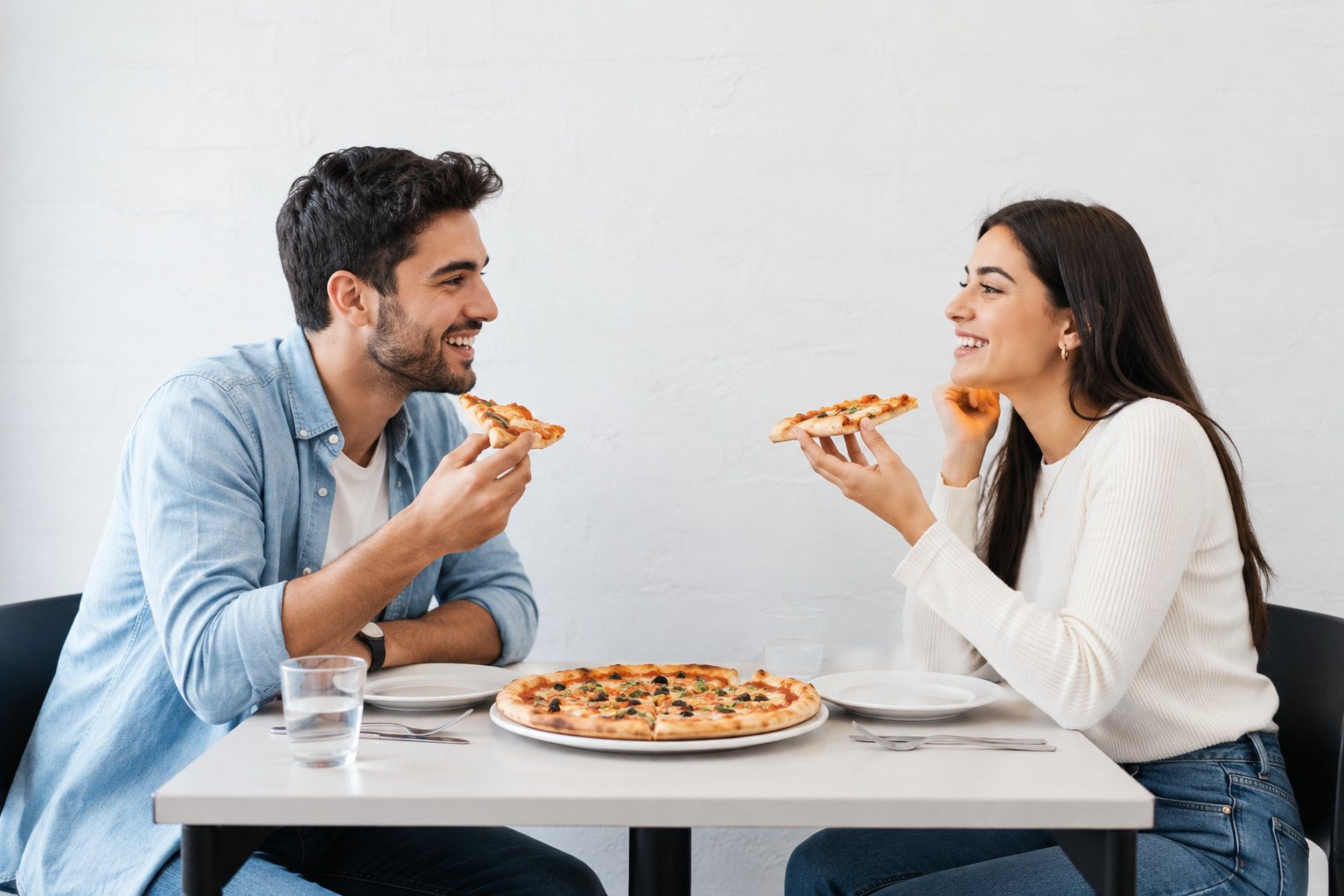 Couple Eating A Pizza