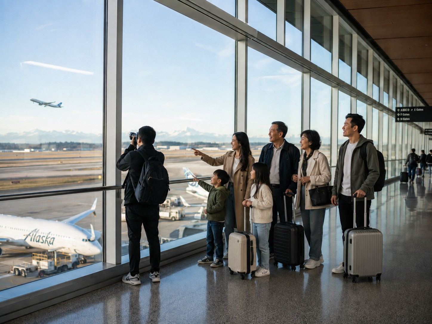 Family Of 6 In Seattle Tacoma International Airport