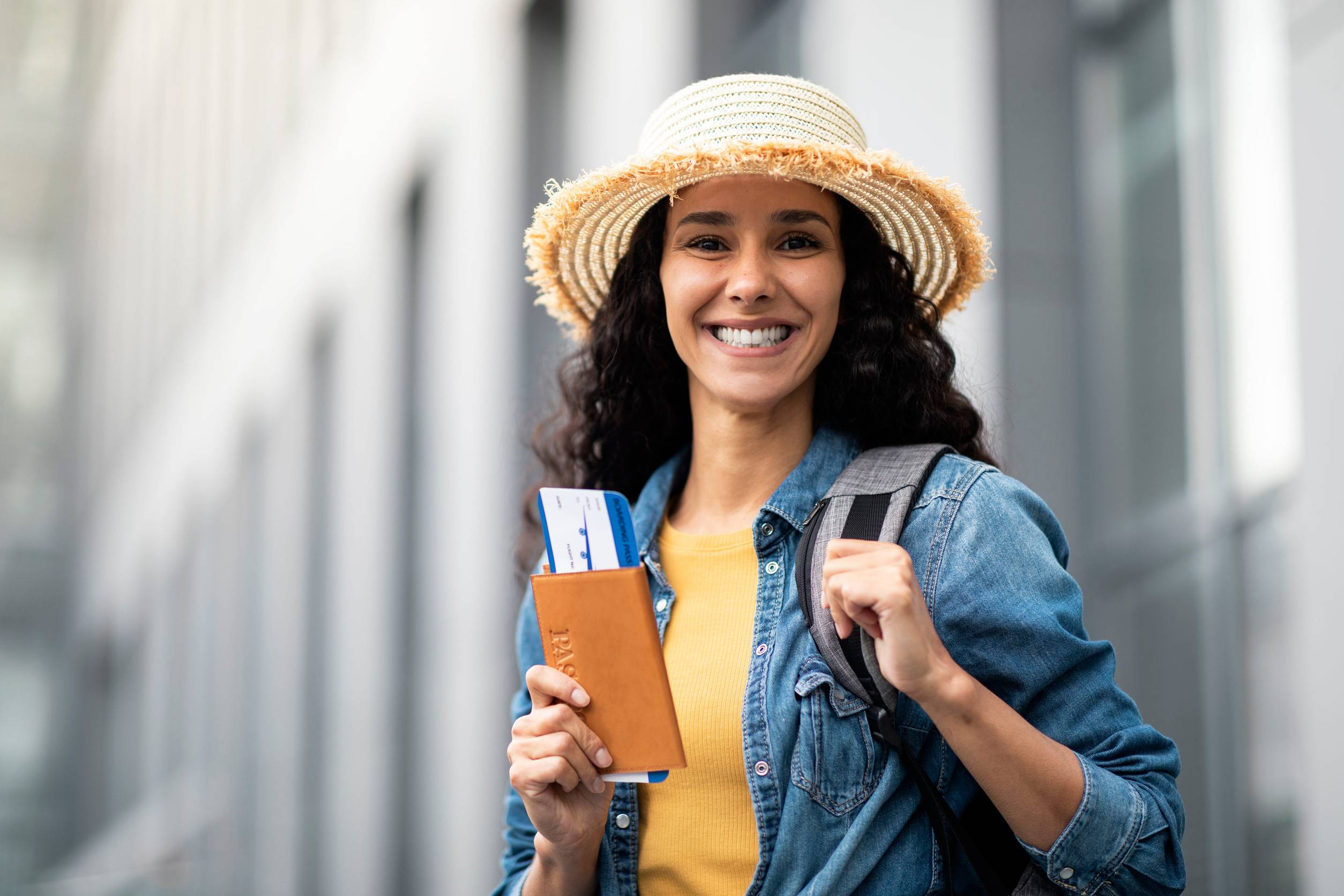 happy young woman tourist having summer vacation
