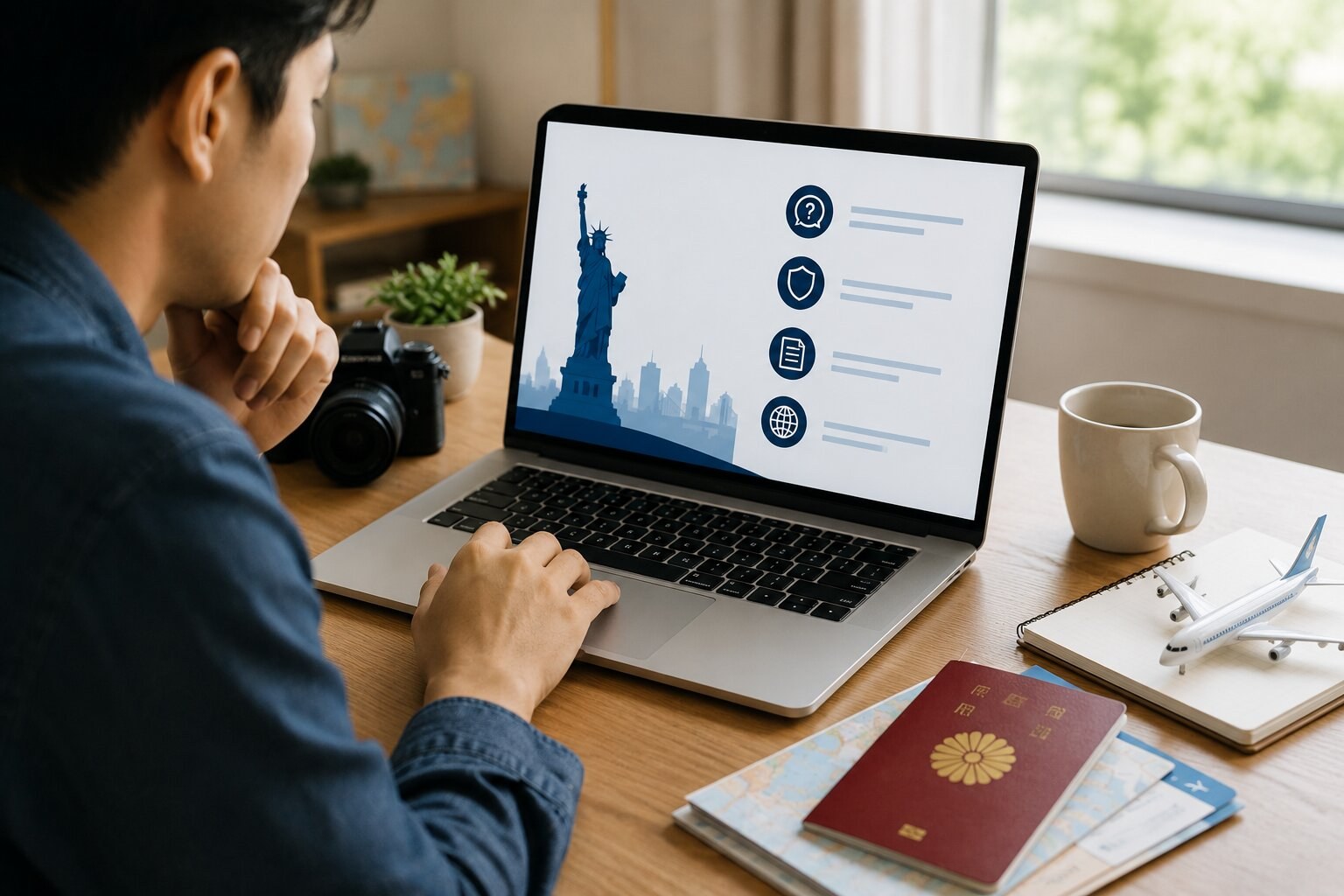Traveller researching USA ESTA FAQs online