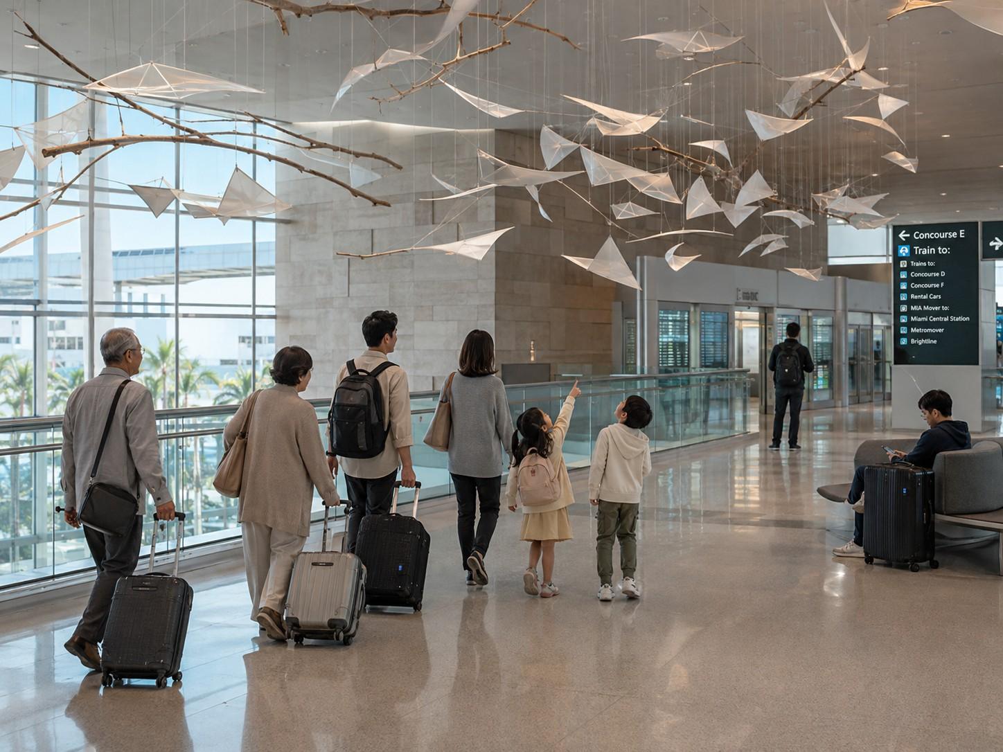 Travellers Walking Towards A Terminal In Miami International Airport