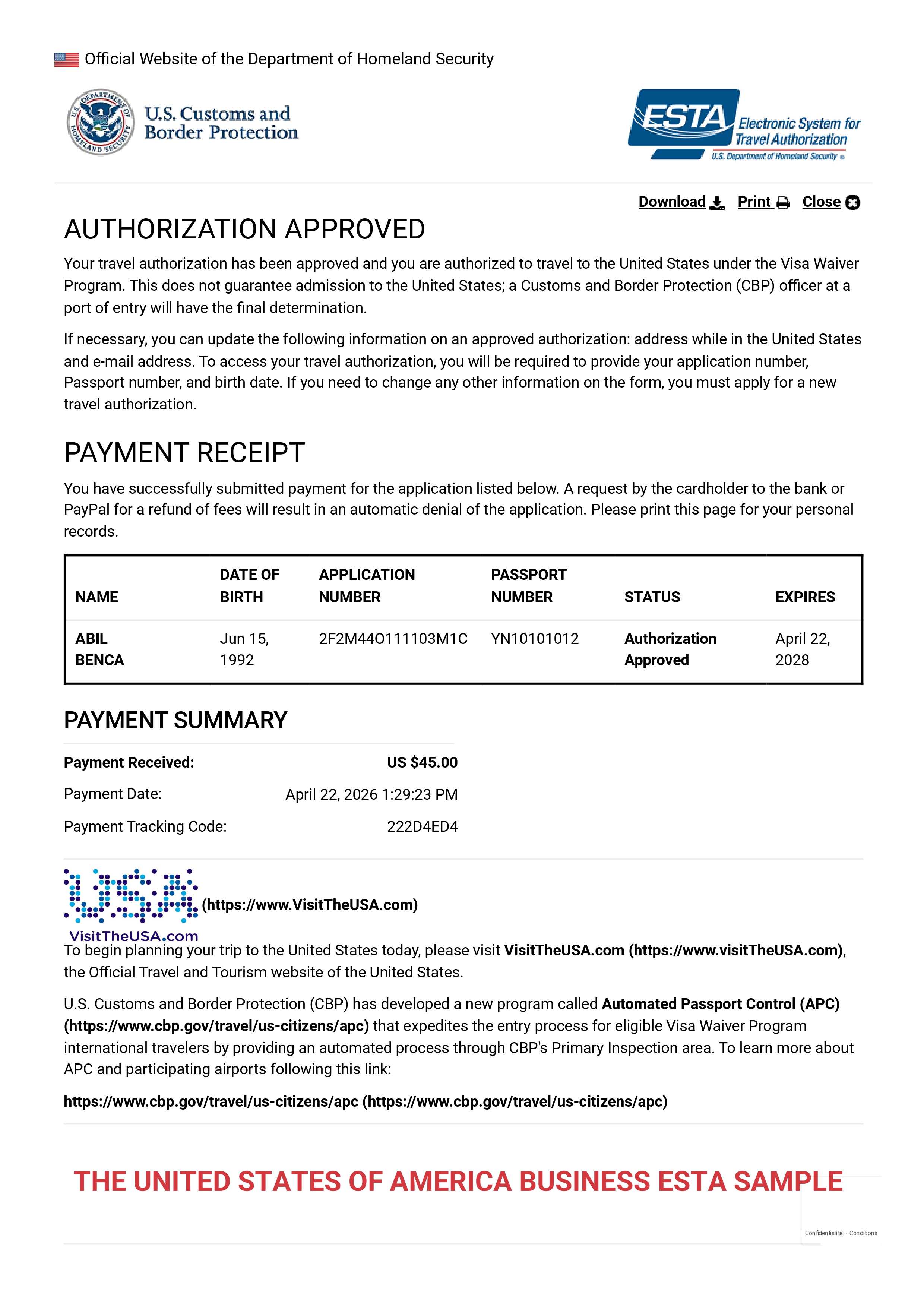 USA Complete Business eVisa Approved
